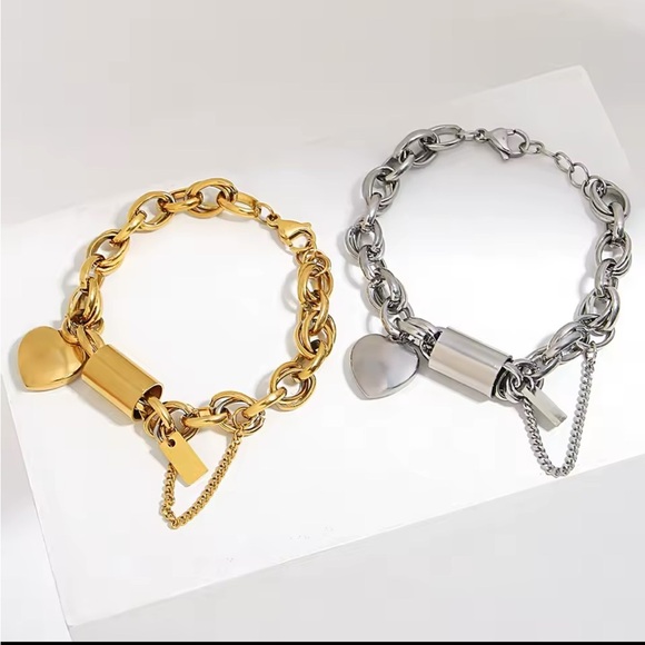 New Chunky Gold or Silver Heart Lock Charm Bracelet Chain Bracelet - Picture 14 of 16